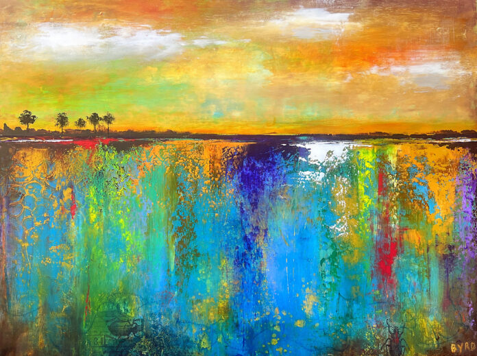 Asheville art - Jaime Byrd, "The Soaked Earth," 2024, oil on wood, 18×24×2 inches. Courtesy of the artist.
