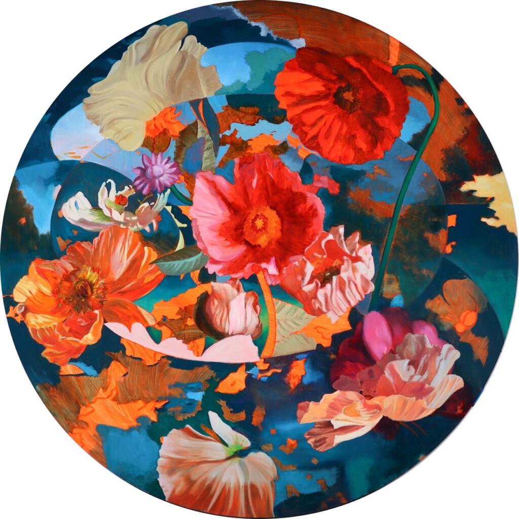 Thuan Vu, "Kintsugi: Arrangement no. 4," oil on aluminum panel, 48″ diameter, 2024