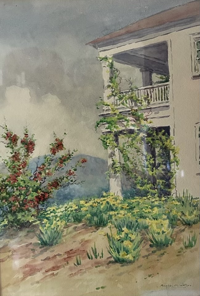 Tryon NC artist colony history - Amelia M Watson, “Screven Plantation Near Tryon,” c.1910, Watercolor on Board, 14.5” x 10”, Courtesy of Litchfield Carpenter & Washington Dender