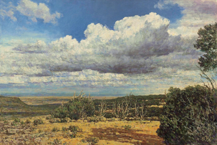 Nikolo Balkanski (b. 1957), "Desert Clouds," 2024, oil on board, 16 x 24 in.