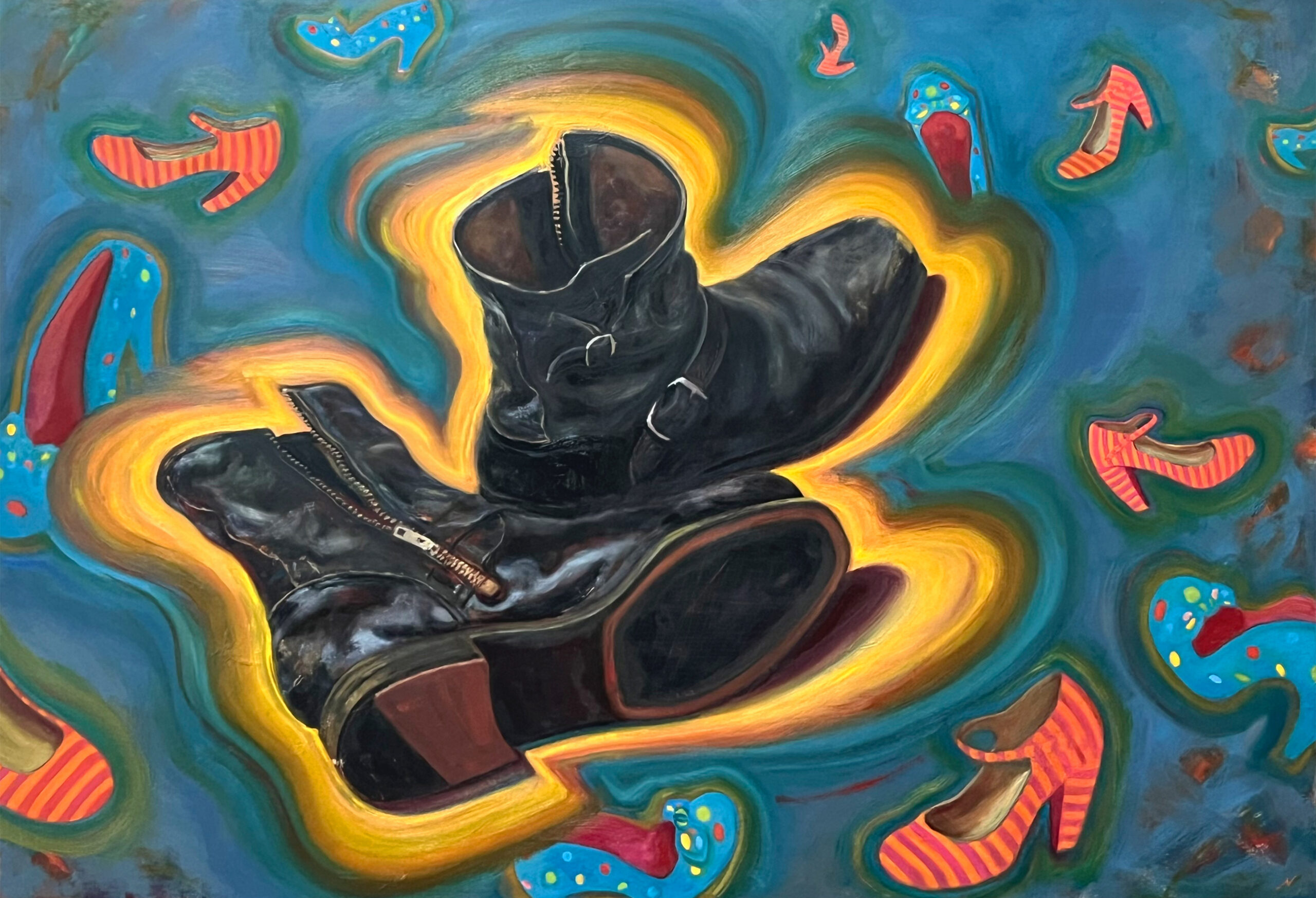 Nathan Bertling, "Boots," oil on panel, 47 x 32 in.
