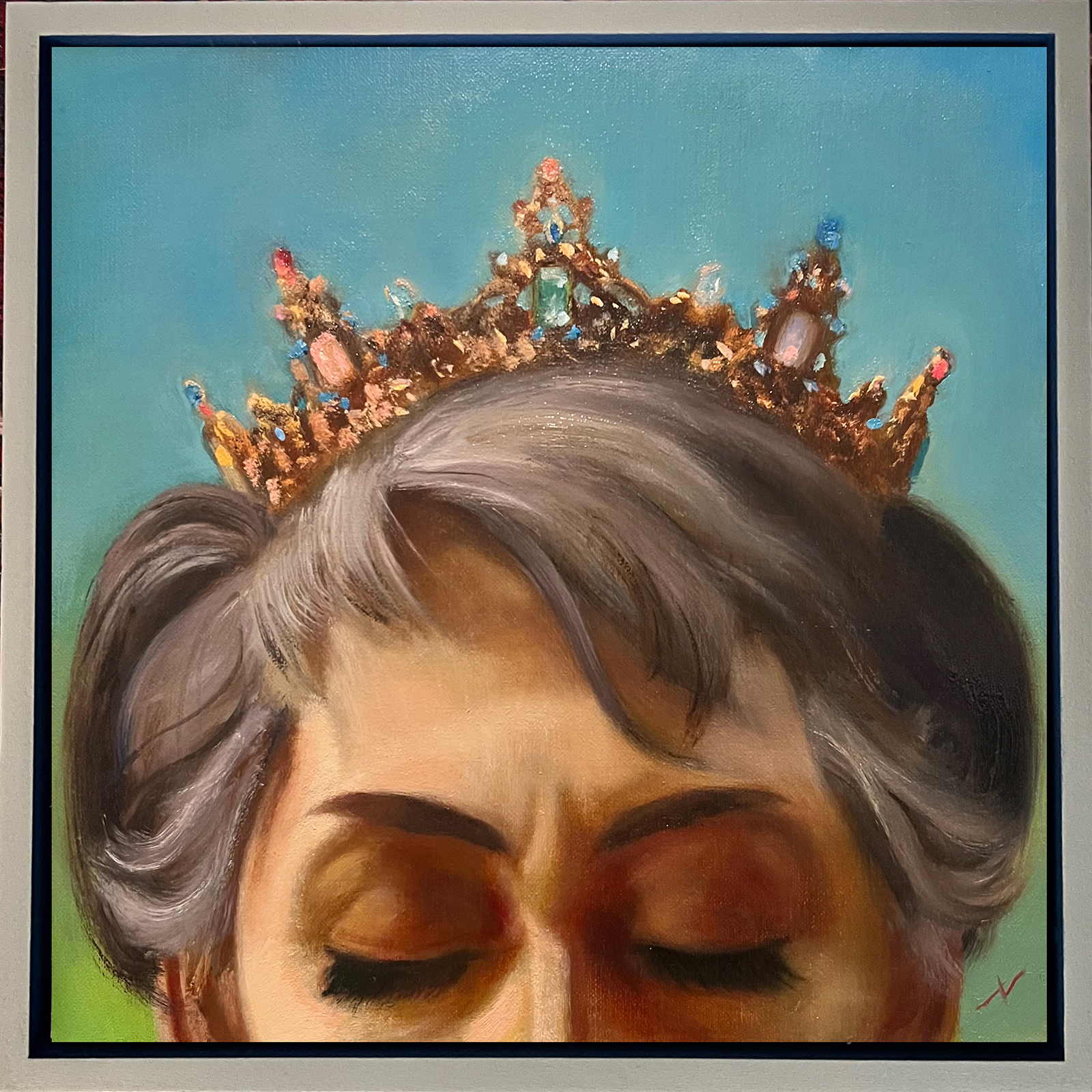 Contemporary realism art - Nathan Bertling, "Crowned," oil on linen over panel, 12 x 12 in.