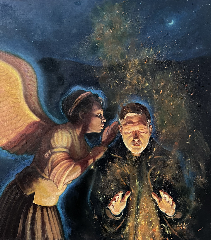 Nathan Bertling, "Embers" [Detail], oil on linen over panel, 25 x 40 in. (full image)