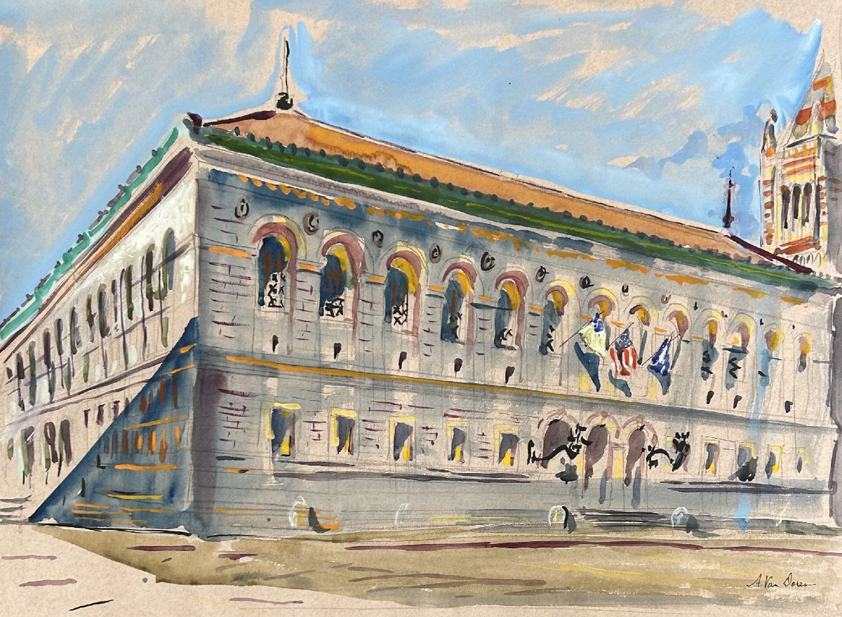 Paintings of Boston - Adam Van Doren, "Boston Public Library," 2024, Watercolor and gouache, 18 1/2 x 24 1/2 inches