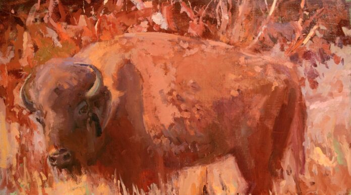 Lori Putnam, "Buffalo Sunset," oil on linen, 16 x 28 in.