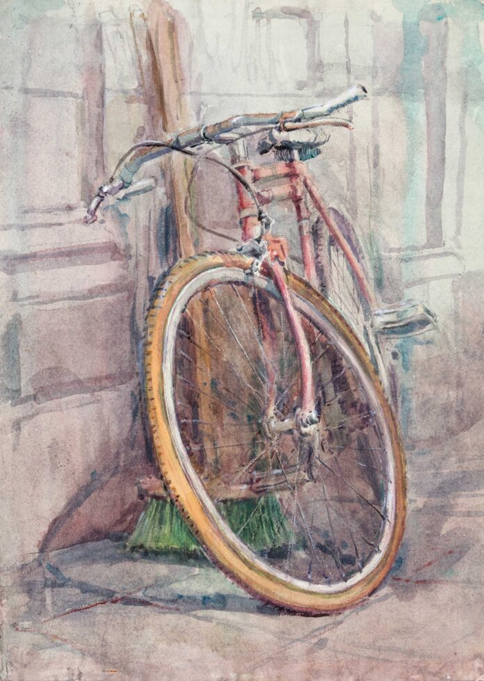 TIMOTHY J. CLARK (b. 1951), Mexican Bicycle, 2018–20, watercolor on paper, 30 x 22 in., available through the artist TIMOTHY J. CLARK (b. 1951), Mexican Bicycle, 2018–20, watercolors on paper, 30 x 22 in., available through the artist