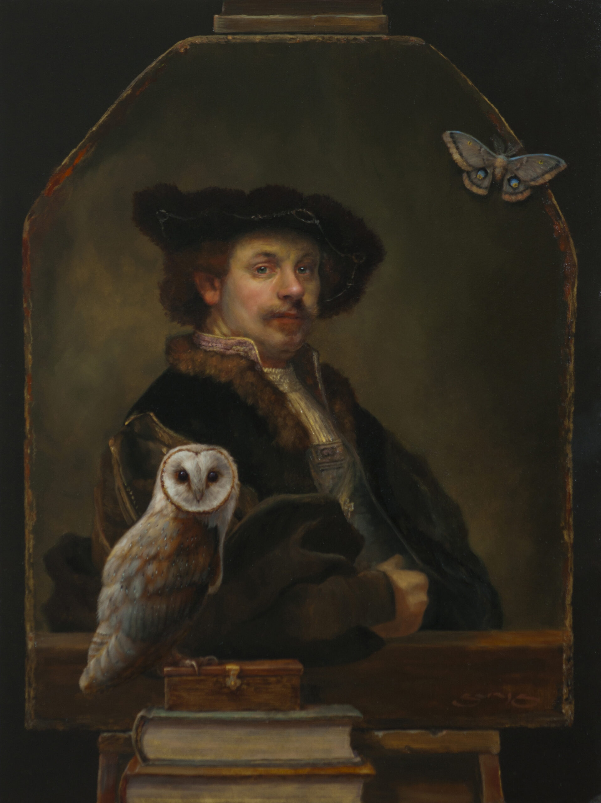 representational art - portrait painting with an oil and moth