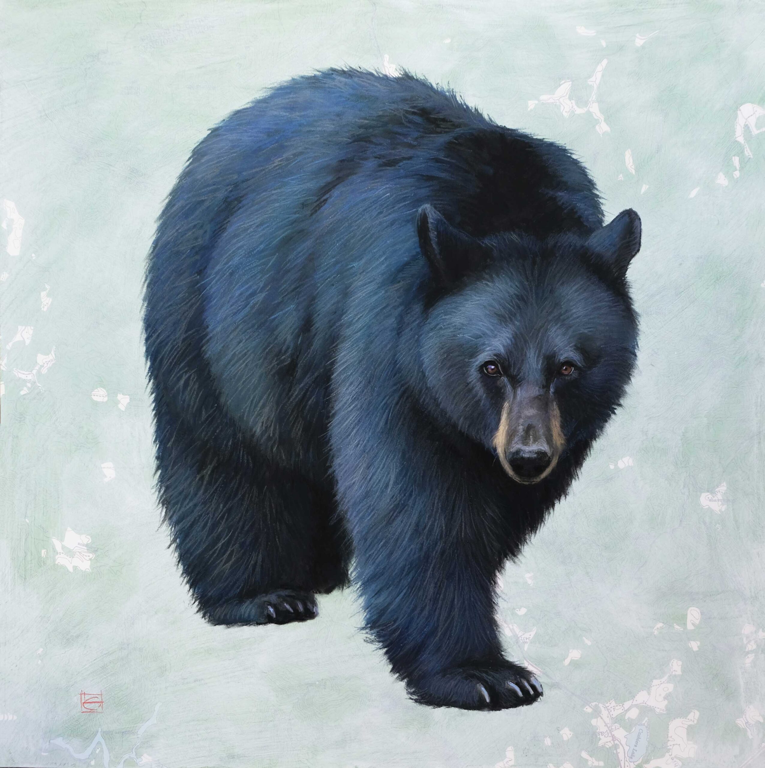 Lisa Gleim (b. 1971), "Mountain Nomad," 2024, pastel on Smoky Mountains map, 30 x 30 in.