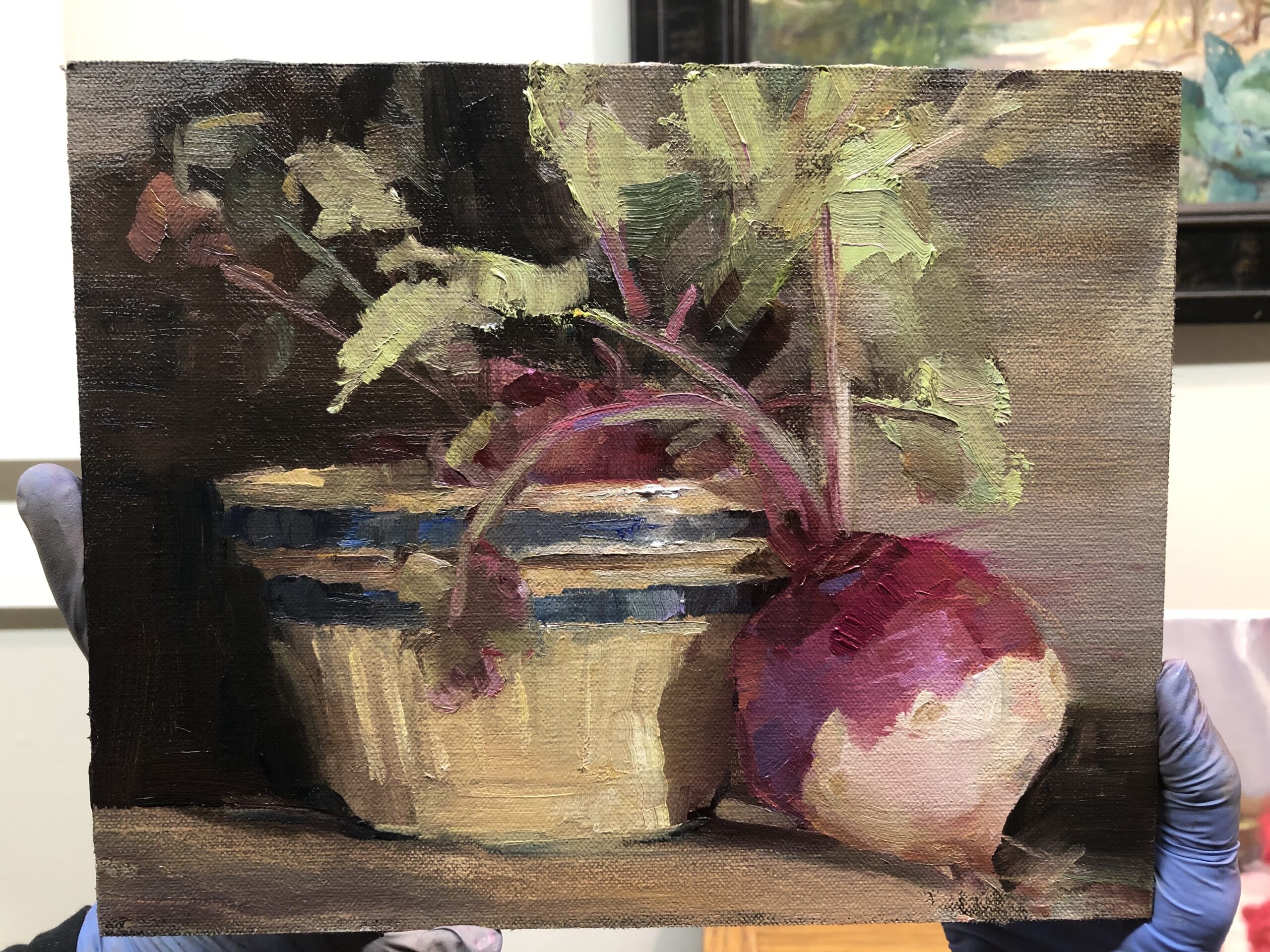 Susan Patton, "Pretty in Pink," oil on panel, 8 x 10 in., sold