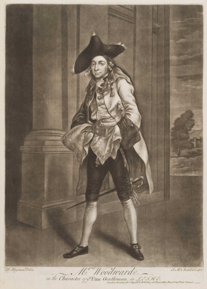 James McArdell (1728/9?–1765), engraved after a painting by Francis Hayman (1708–1776), "Mr. Woodwarde in Character of ye Fine Gentleman in 'Lethe'" Celebrity Portraits in Print History - James McArdell (1728/9?–1765), engraved after a painting by Francis Hayman (1708–1776), "Mr. Woodwarde in Character of ye Fine Gentleman in 'Lethe'"