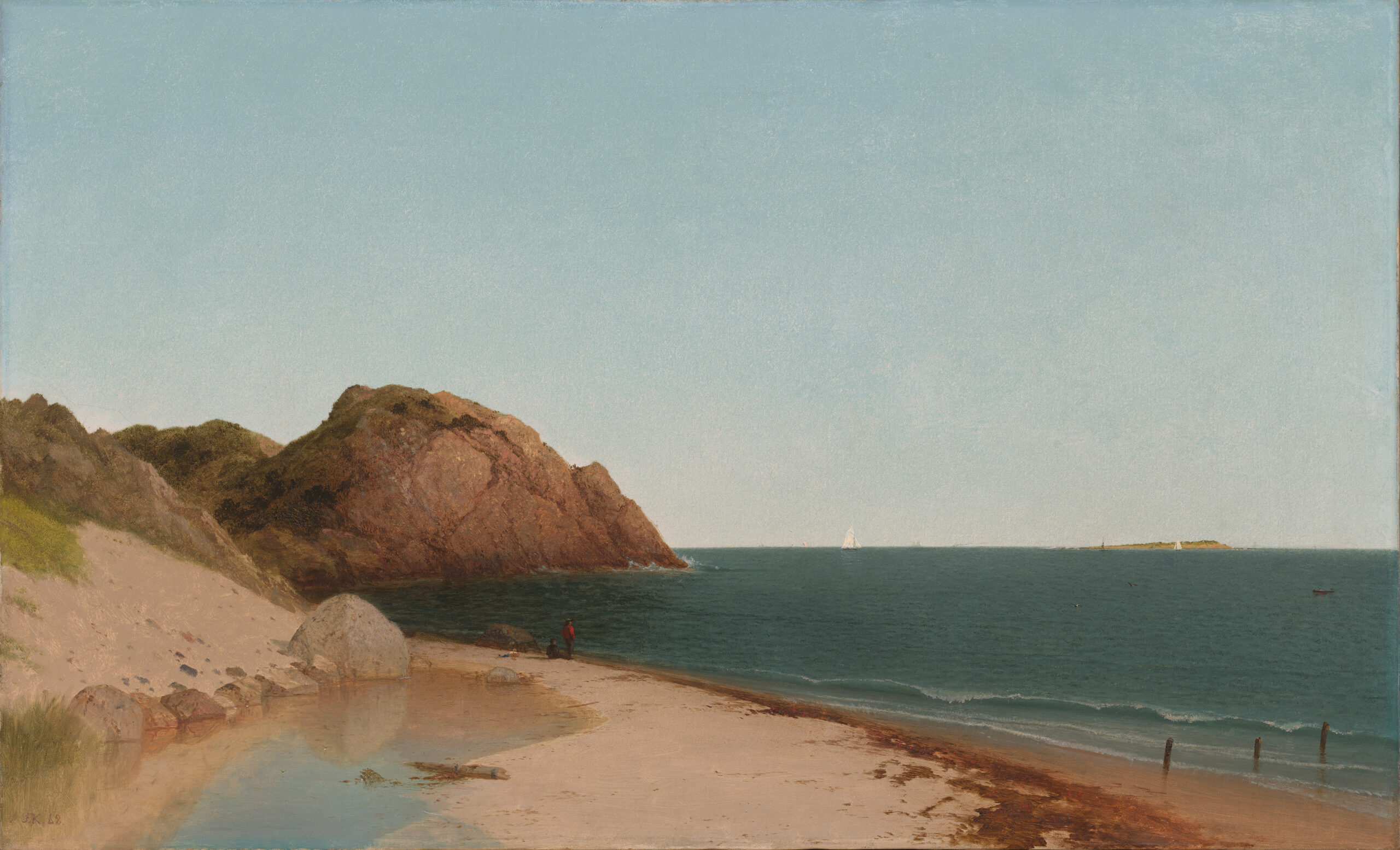 John Frederick Kensett (American, 1816-72). Singing Beach & Eagle Rock, Magnolia, Massachusetts, 1864, oil on canvas. Courtesy of the Thomas H. and Diane DeMell Jacobsen PhD Foundation.