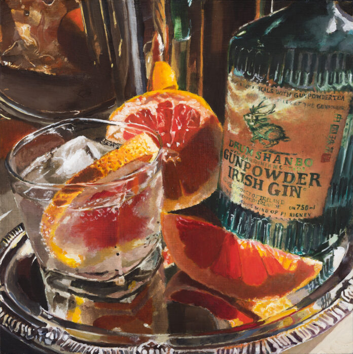 Jennifer Kershaw (b. 1981), Drumshanbo and Grapefruit, 2024, oil on panel, 10 x 10 in., available through the artist Jennifer Kershaw (b. 1981), Drumshanbo and Grapefruit, 2024, oil on panel, 10 x 10 in., available through the artist