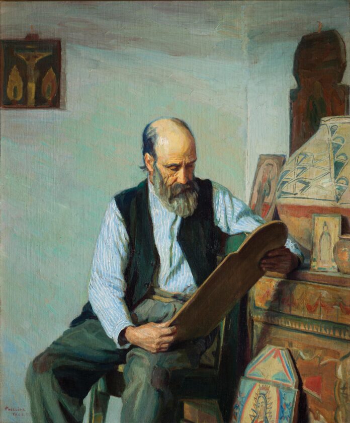 The Santero, Bert Geer Phillips, ca 1918, 30.25x25" Taos Society of Artists - Bert Geer Phillips, "The Santero," c. 1918, oil on canvas, 30 x 26 in., American Museum of Western Art—The Anschutz Collection, photo: William J. O’Connor
