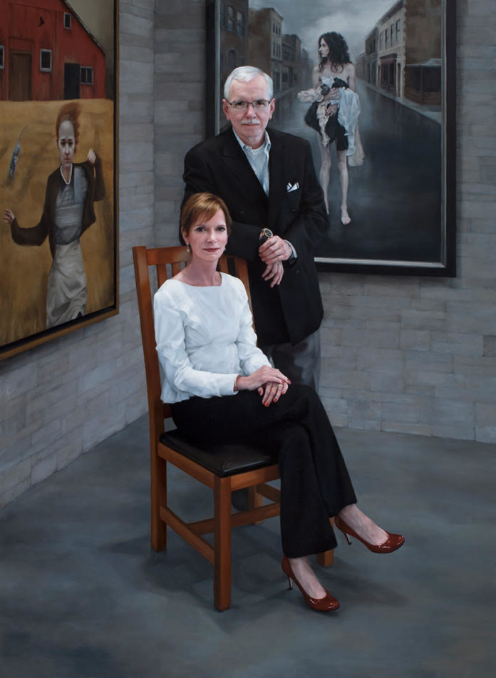 Schmidt and Bennett by O'Hagan Portrait painting of art collectors - Bennetts