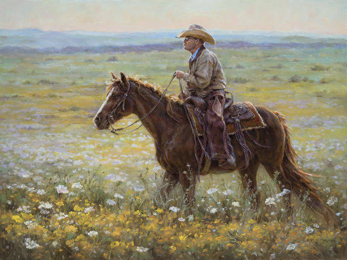 Western art - Oil painting of a person on a horse