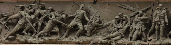 The-middle-third The middle third of Sabin Howard’s composition for "A Soldier’s Journey" (full clay version), photographed in 2017