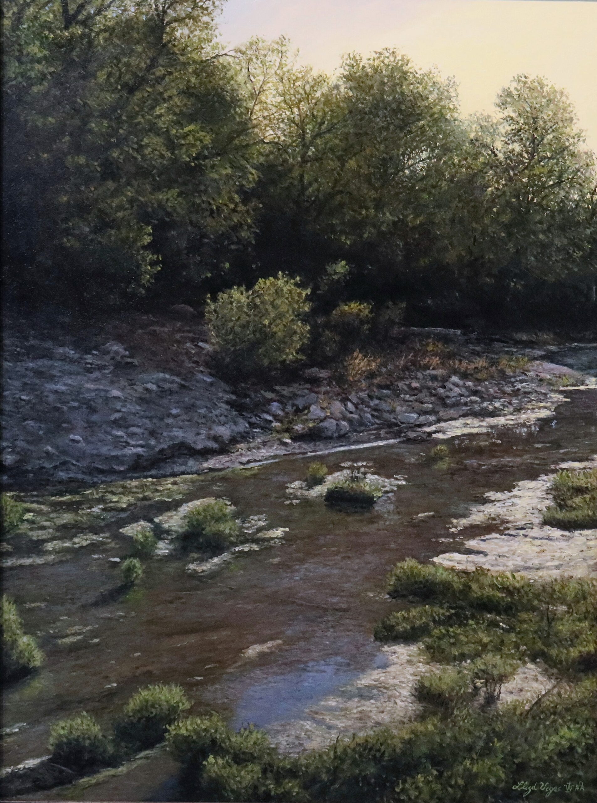 Publisher's Award of Excellence: "Morning Glow on the Bosque" (oil, 24 x 18 in.) by Lloyd Voges