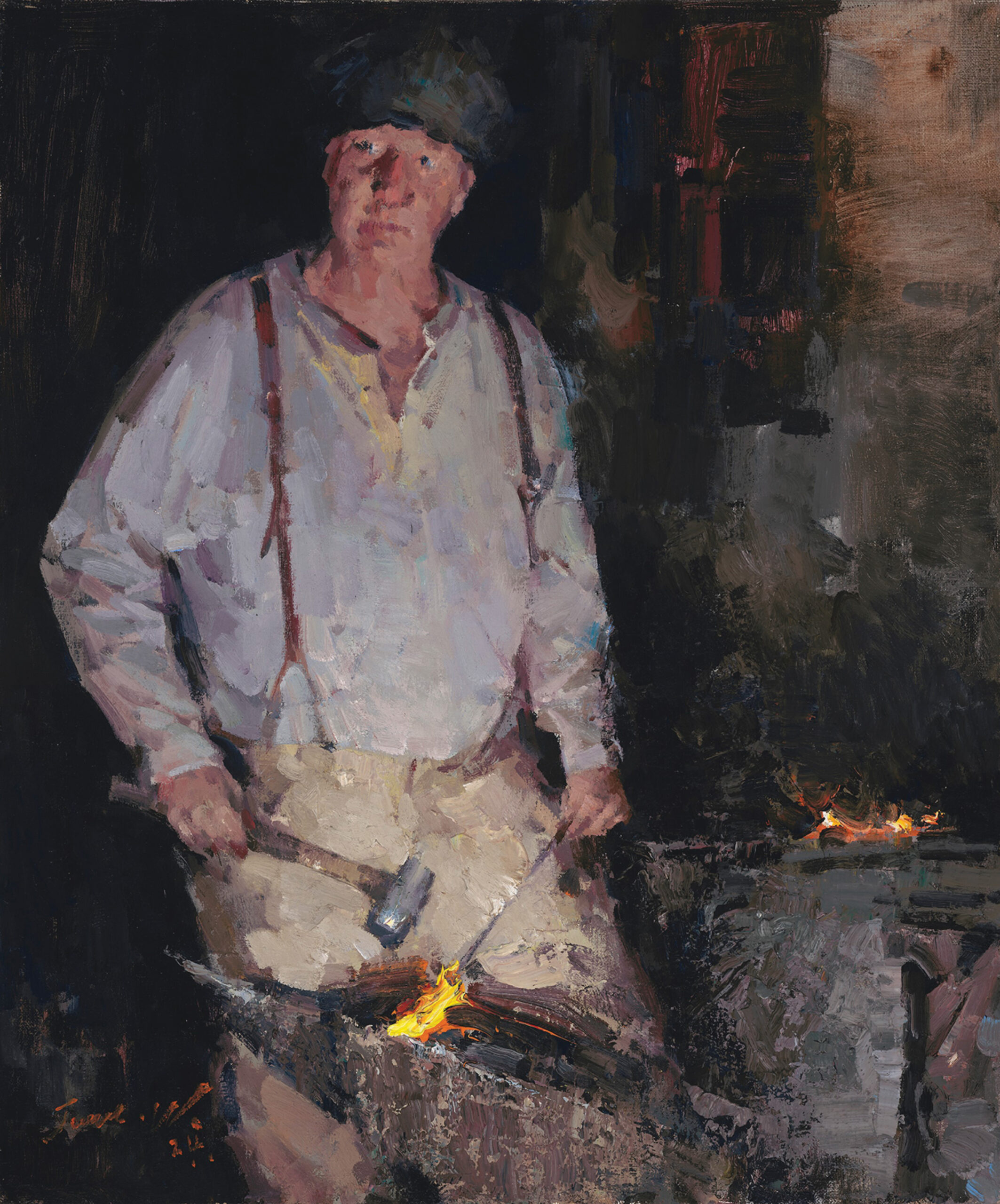 Jove Wang, "The Blacksmith," 2024, oil on linen, 24 x 20 in.